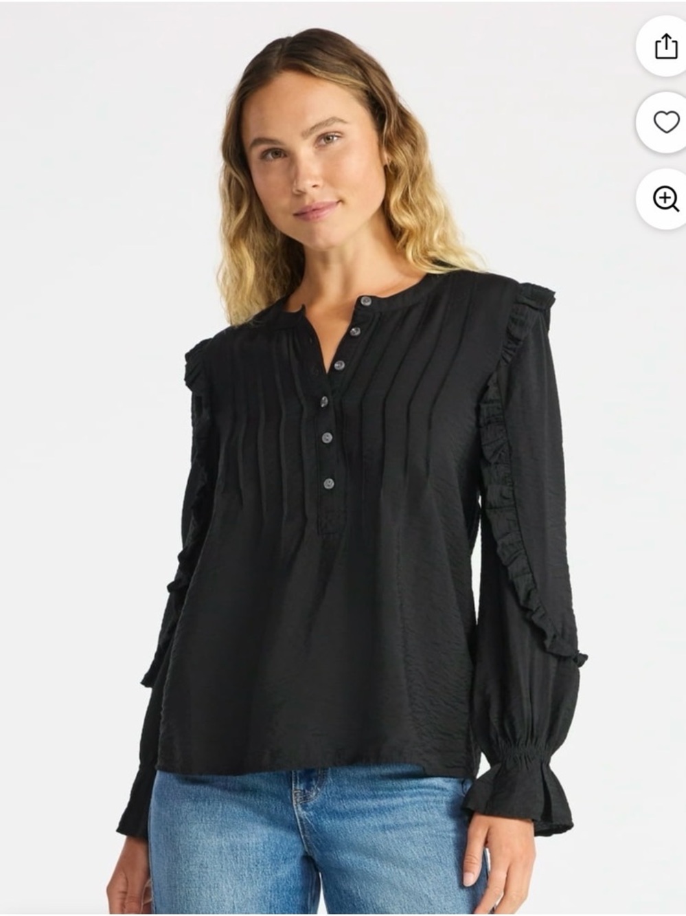 Time and Tru Women's Black Pintuck Ruffle Blouse with Long Sleeves XXXL (22)